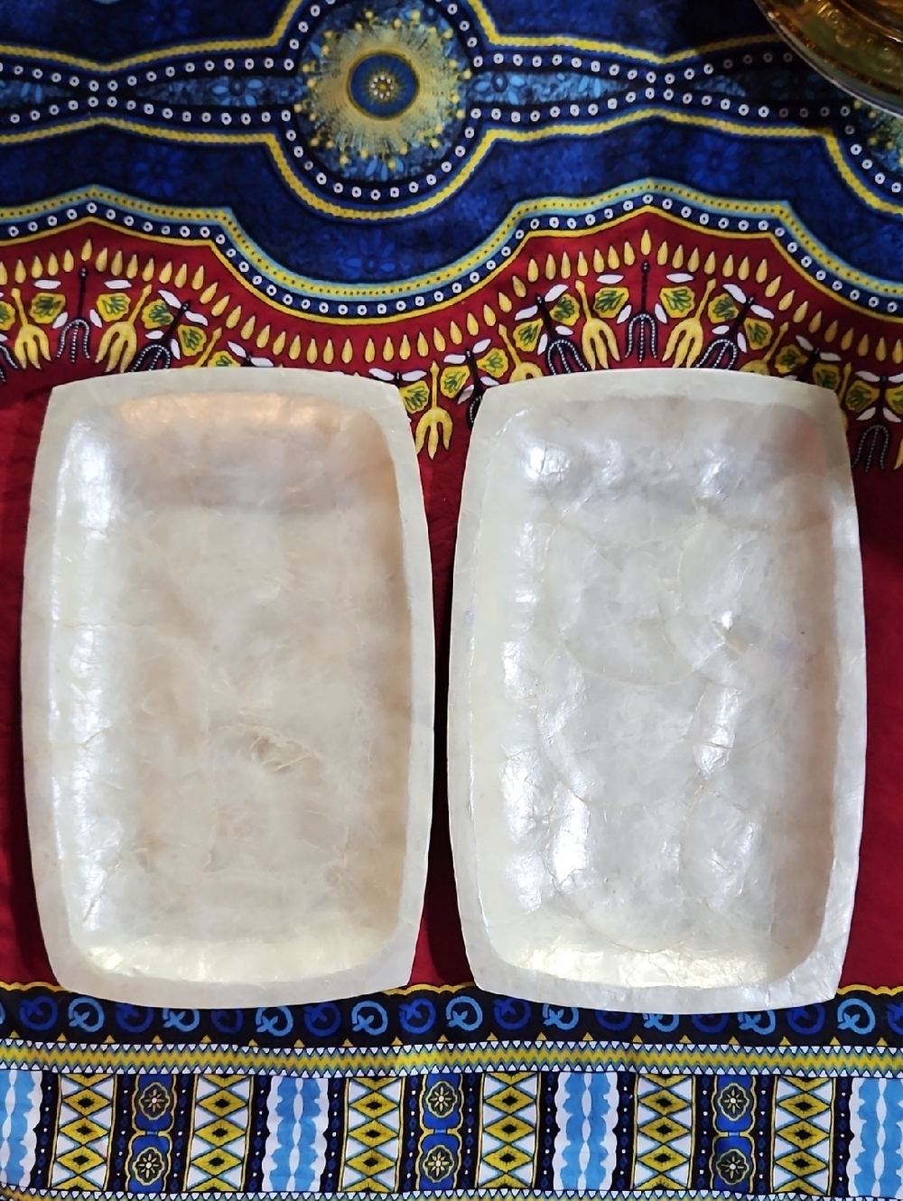 Vintage Capiz Shell MotherOfPearl Iridescent Vanity Trinket Trays Set of 2